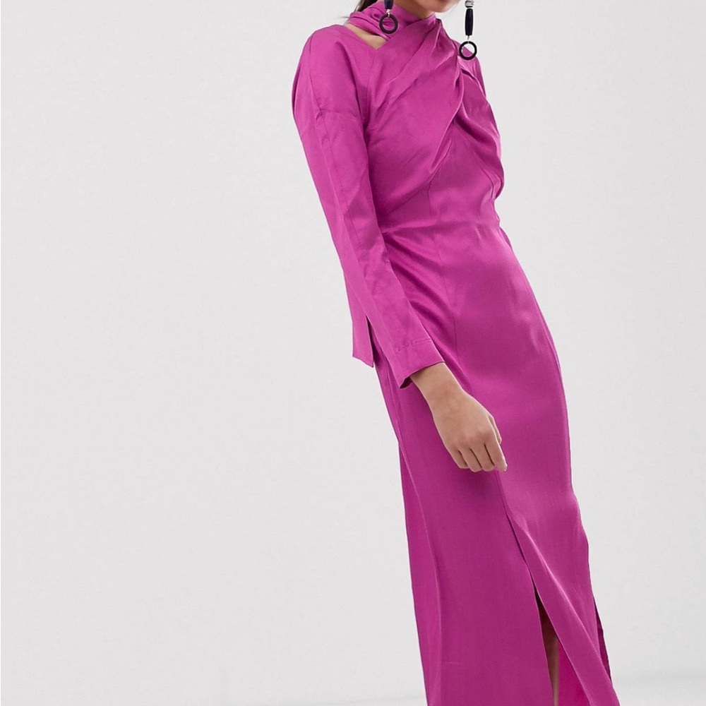 ASOS MIDI DRESS WITH CROSS OVER DETAIL
